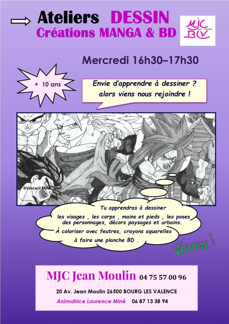 ATELIERS MANGA DESSIN ET CREATION DE PERSONNAGES A MJC BOURG LES VALENCE 